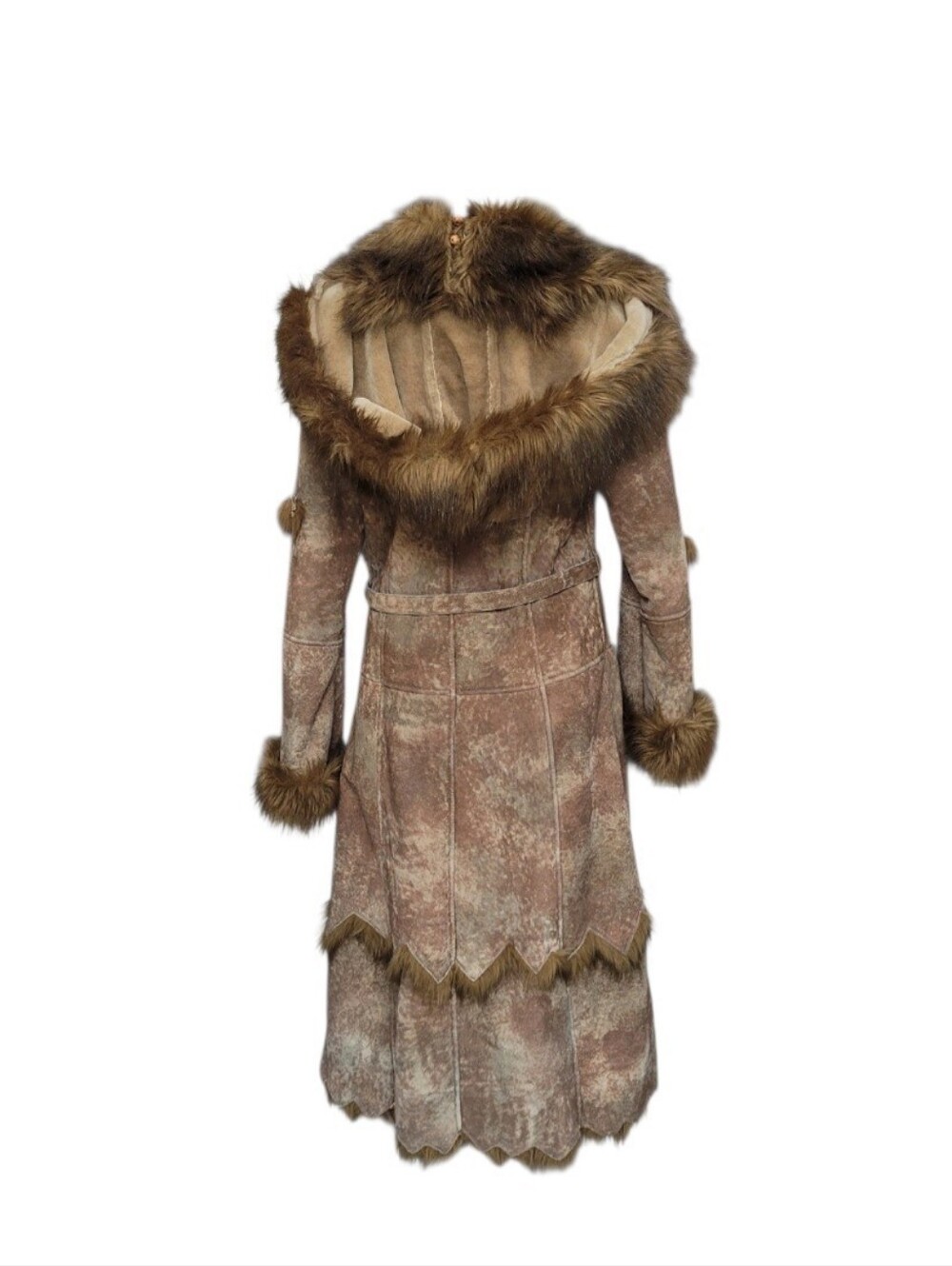 Rare Vintage Wilson Leather Genuine Leather Faux Fur Coat Boho W/Hood Size S - Picture 3 of 15